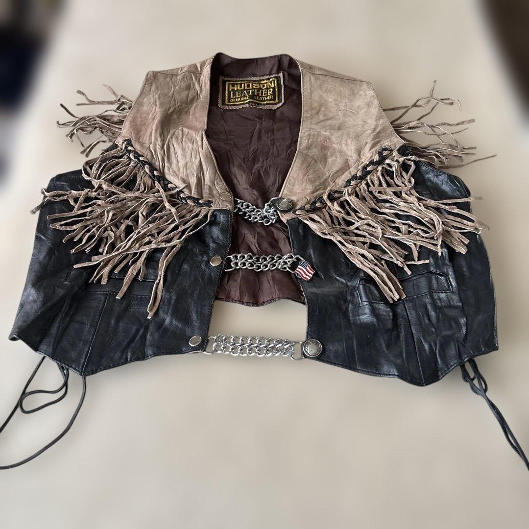 HUDSON LEATHER フリンジ レザージャケットＸＸＬ￼スナップボタン￼