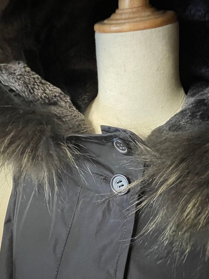 23区　ブラックファー付きネイビーモッズコート　50サイズ