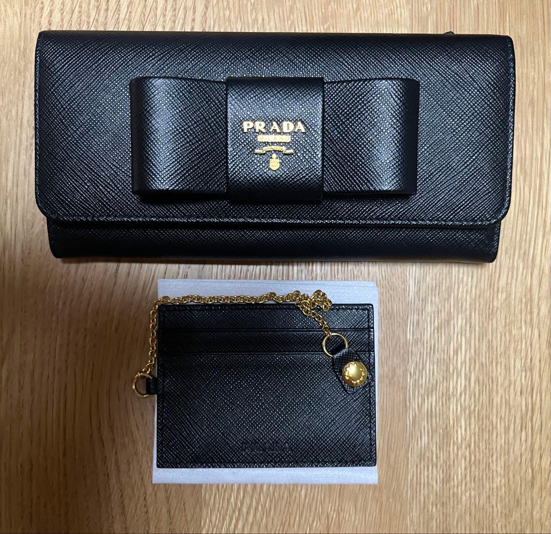 ☆美品☆ PRADA 長財布 リボン1MH132 サフィアーノ ブラック