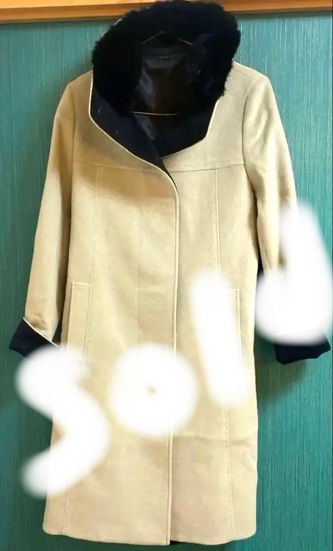 キヨコタカセ　アンゴラ60%ウール40% 美品コート　ファー付き　　9号