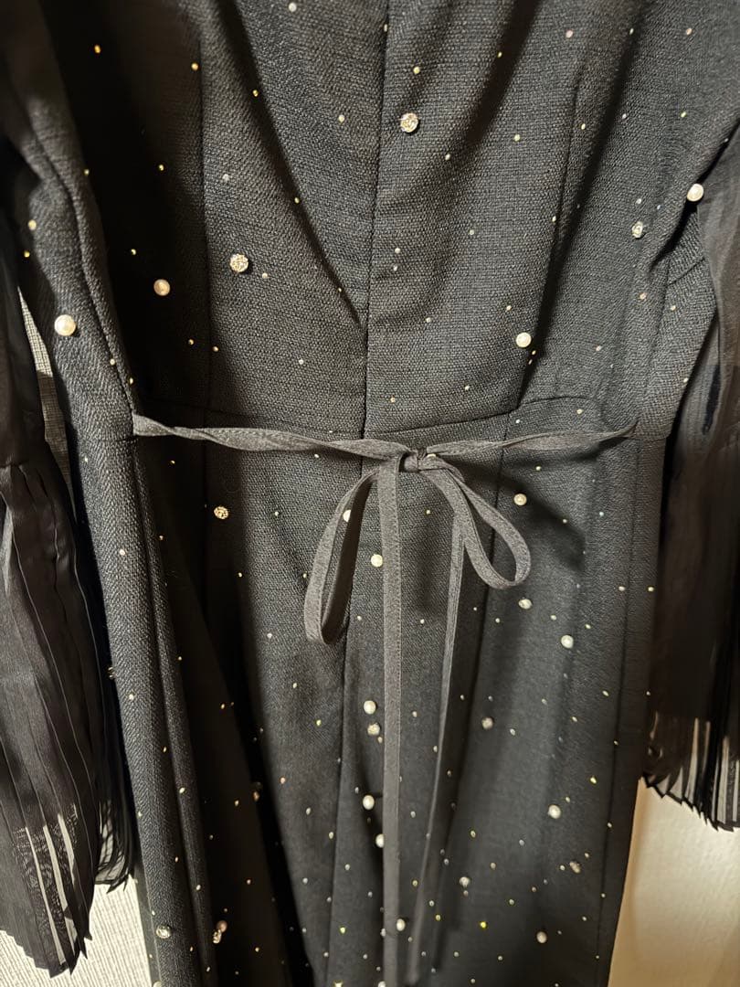 【LEJA】パールビジュー付きプリーツ　マーメイドシルエットワンピースドレス