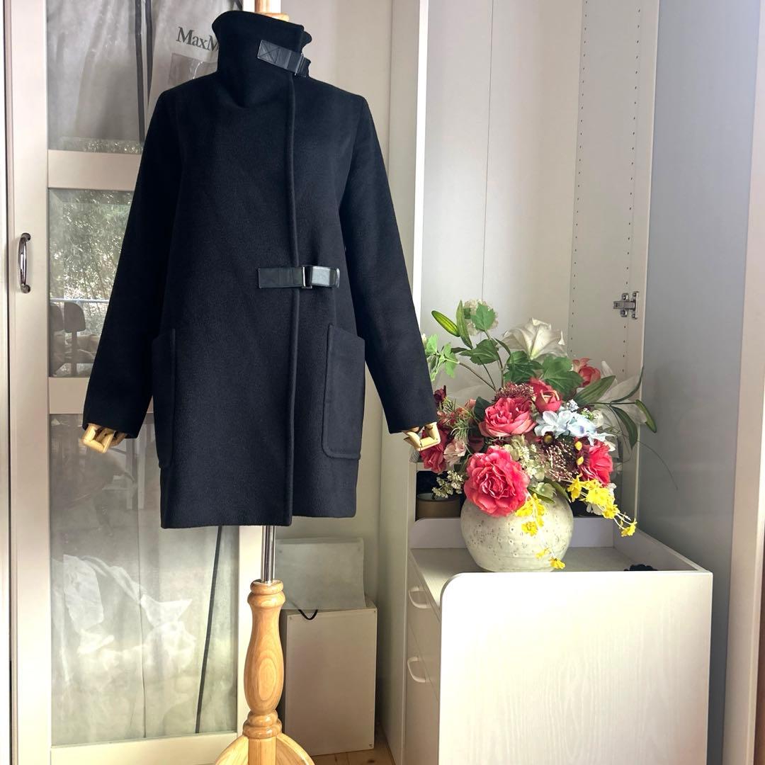 マックスマーラ 黒に近い紺色　キャメル素材100% 暖かいコート