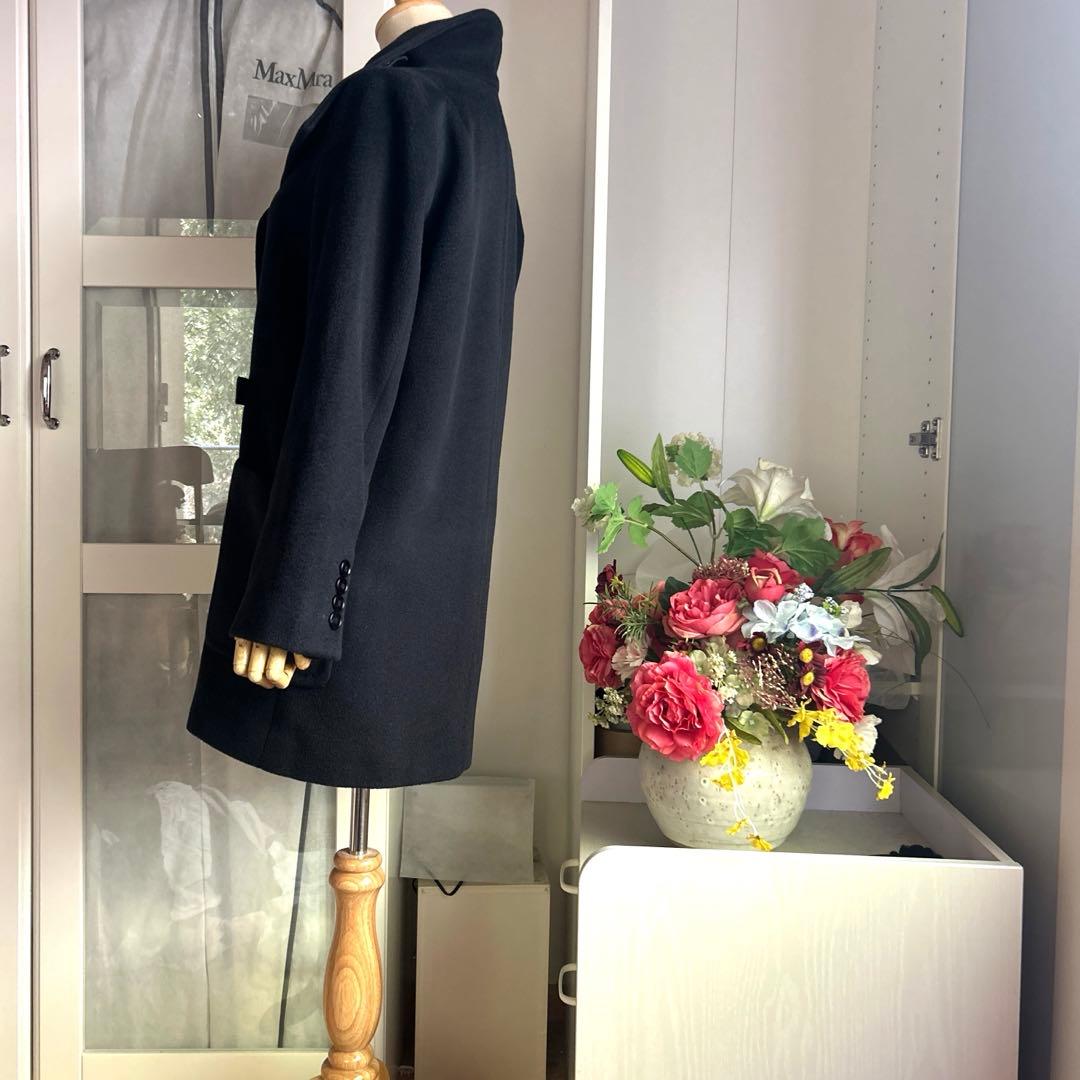 マックスマーラ 黒に近い紺色　キャメル素材100% 暖かいコート