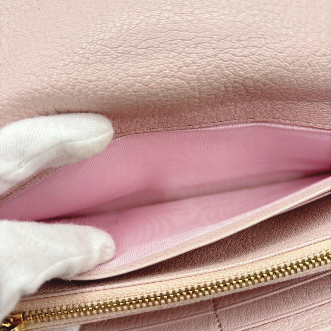 美品♡ミュウミュウ 長財布 マドラス フラップ バイカラー ピンク リボン