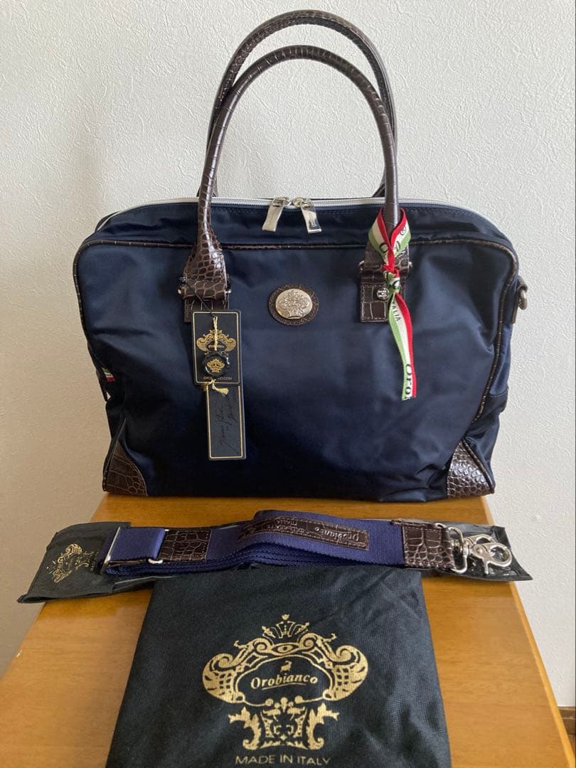 【まる】オロビアンコ クロコ型押しビジネストートバッグ2way ネイビー