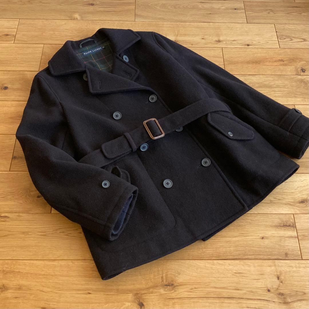 ラルフローレン ベルト付 ウールメルトン Pコート 7f ネイビー