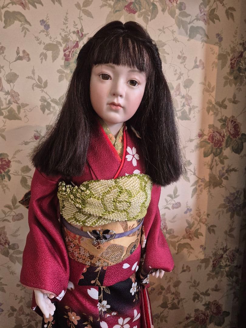 三輪輝子作　姫扇　ビスクドール 創作人形　スタンド　保証書付き