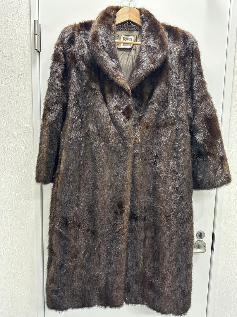 SAGA MINK ブラウン毛皮ロングコート