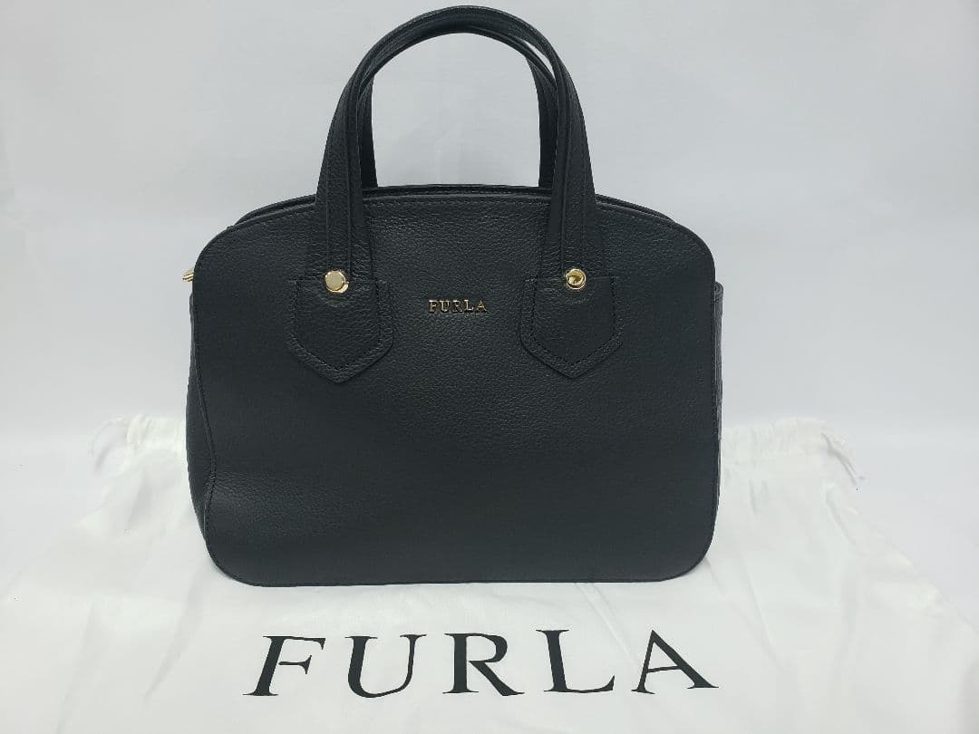 ［フルラ］2way レザーハンドバッグ　未使用品　黒　保存袋付き