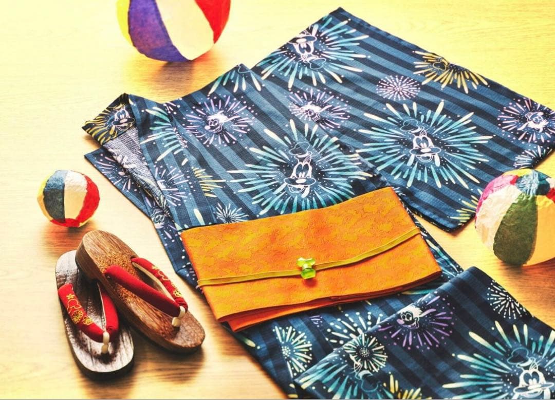 ディズニーストア グーフィー マックス 花火柄 浴衣・結び帯セット