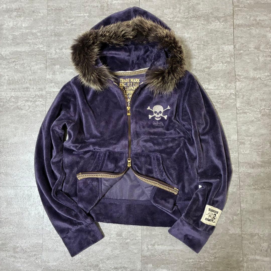 00s y2k old 短丈　パープル　　ダブルジップ　ジップアップパーカー