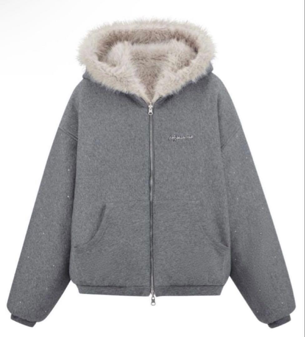 トップス andwang Kirakira 2way fur zip up beige