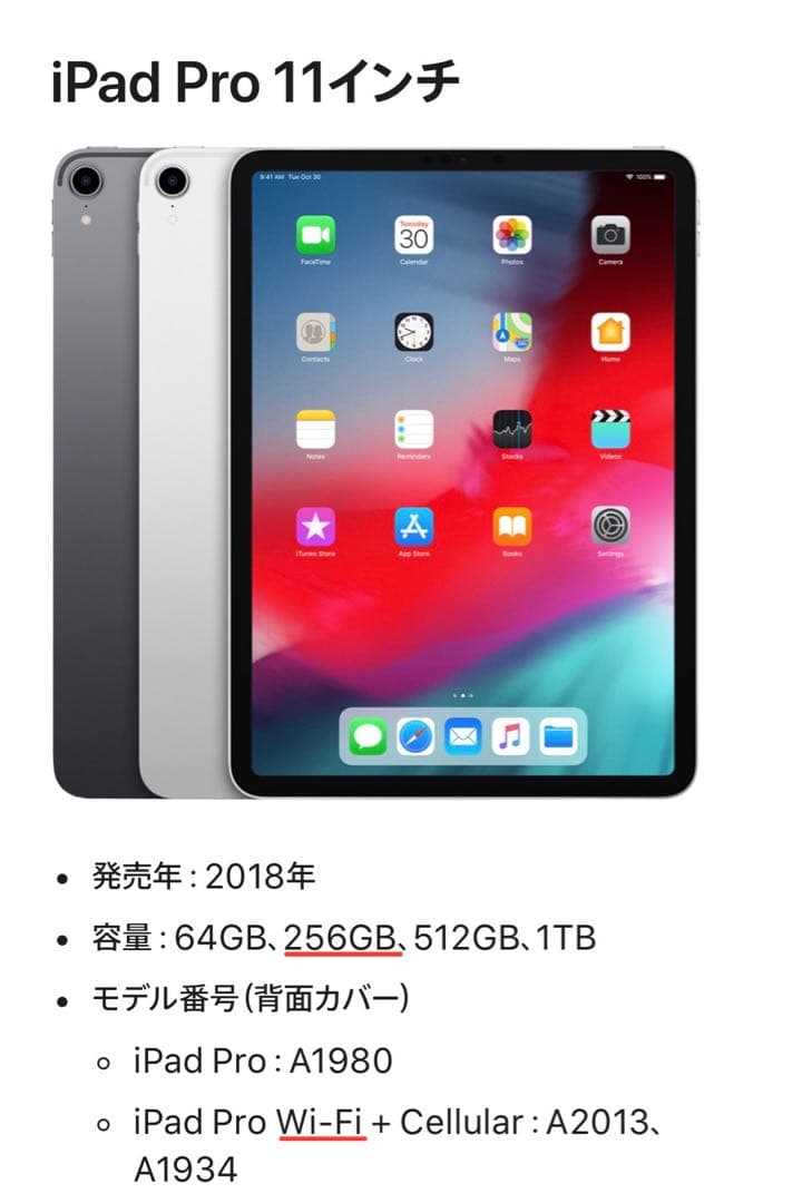 iPad Pro 11インチ 第一世代　256GB シルバー　Wi-Fi