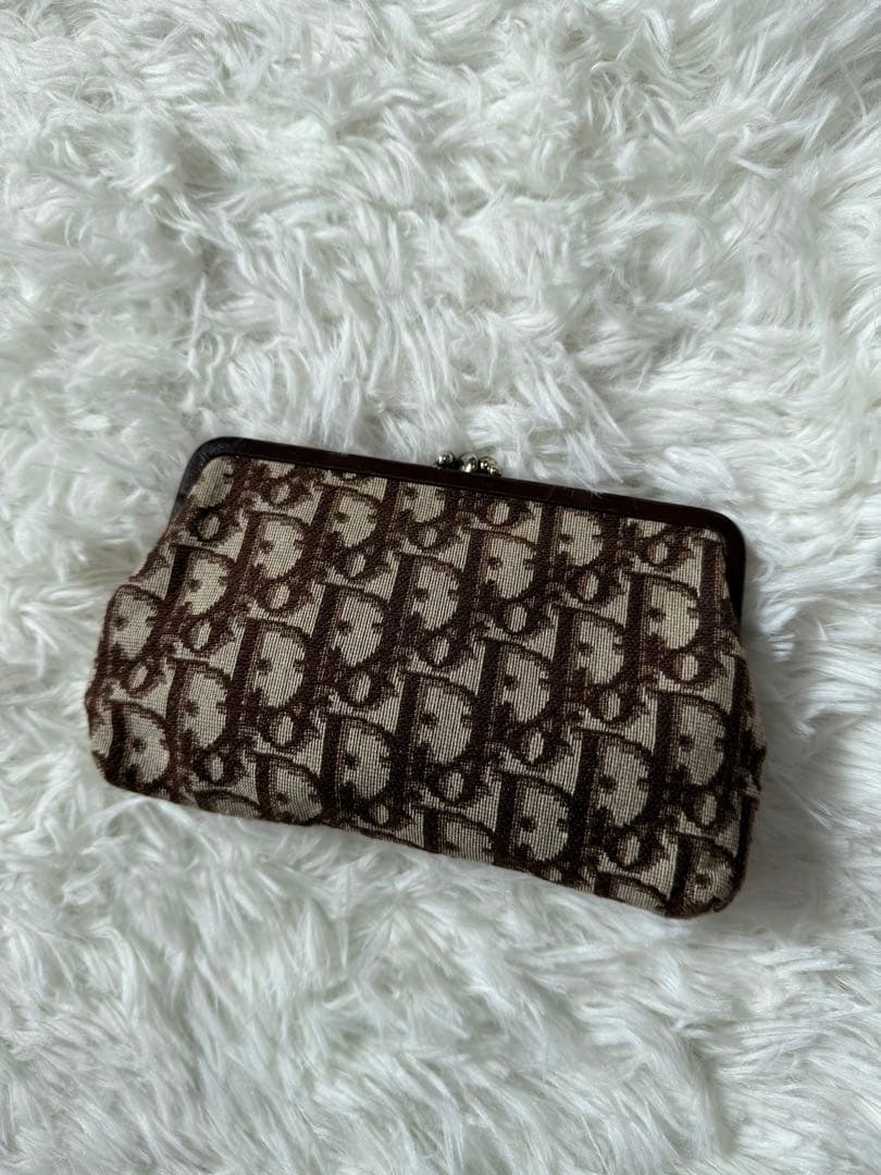 クリスチャンディオール 小銭入れ　2層　ドロッター柄　がま口　ブラウン