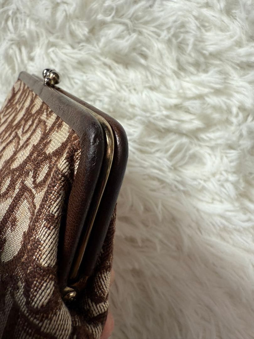 クリスチャンディオール 小銭入れ　2層　ドロッター柄　がま口　ブラウン