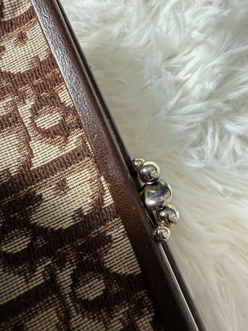 クリスチャンディオール 小銭入れ　2層　ドロッター柄　がま口　ブラウン