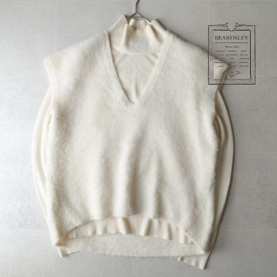 BEARDSLEY アルパカシャギーニットジレ ふわふわベスト ホワイト