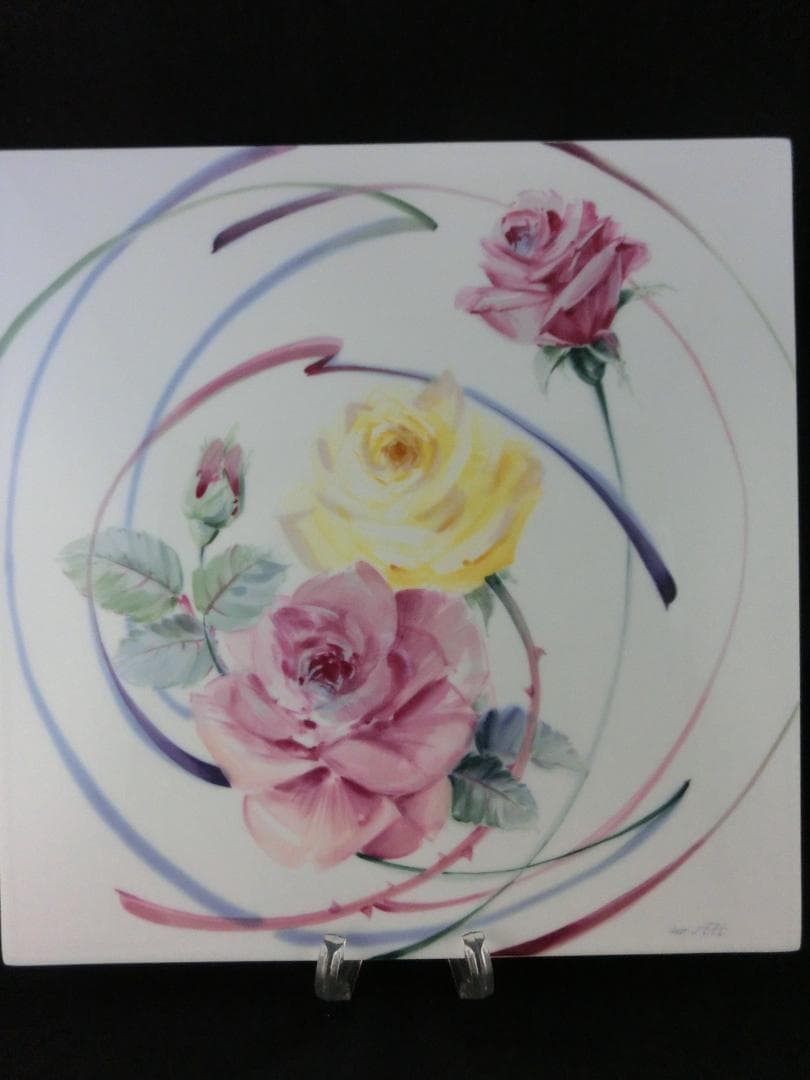 【マイセン】陶板画・黄色と紫の薔薇