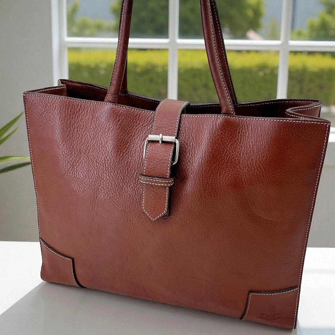 希少ヴィヴィアンウエストウッド/牛革ビジネスバッグ/ハンドバッグ/ワンショルダー