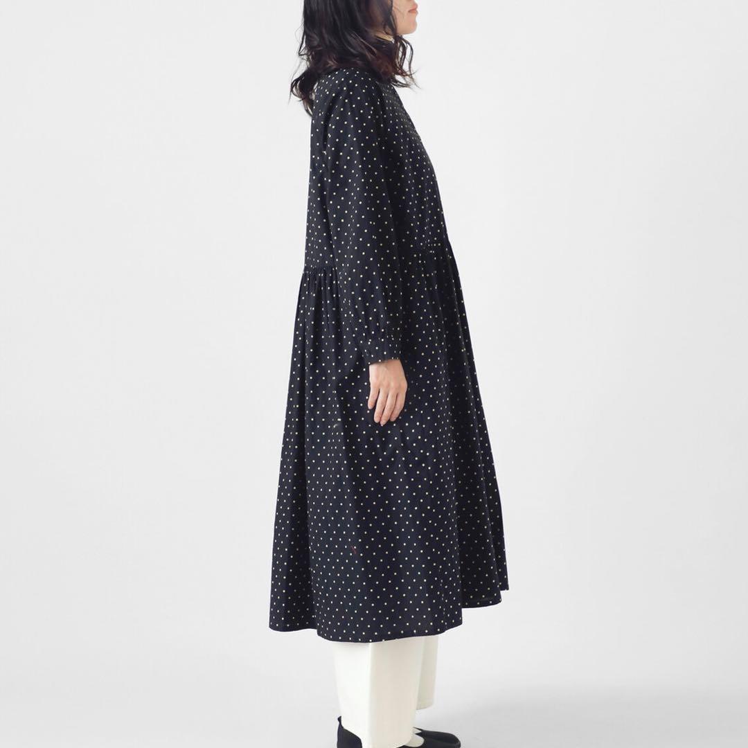 SOIL ソイル　40S ポプリン ドットプリントシャツワンピース　長袖　ロング