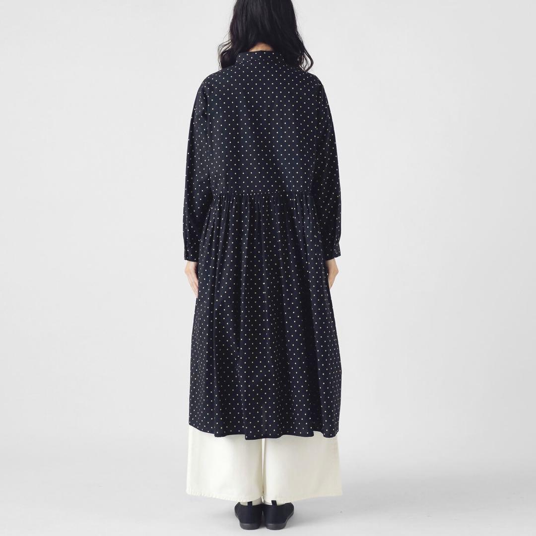 SOIL ソイル　40S ポプリン ドットプリントシャツワンピース　長袖　ロング