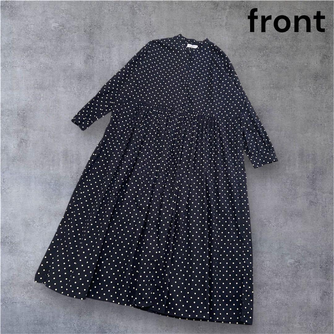 SOIL ソイル　40S ポプリン ドットプリントシャツワンピース　長袖　ロング