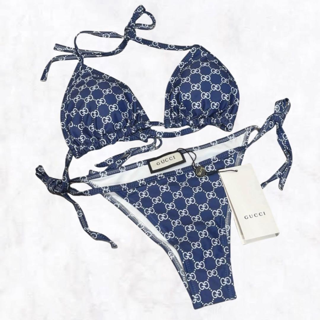 GUCCI ブルー総柄ビキニ 水着 M