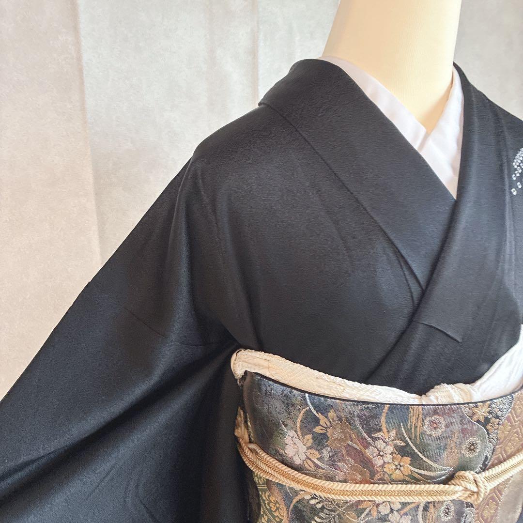 訪問着　フルセット　着物　正絹　黒　さが美　絞り　手刺繍　N1