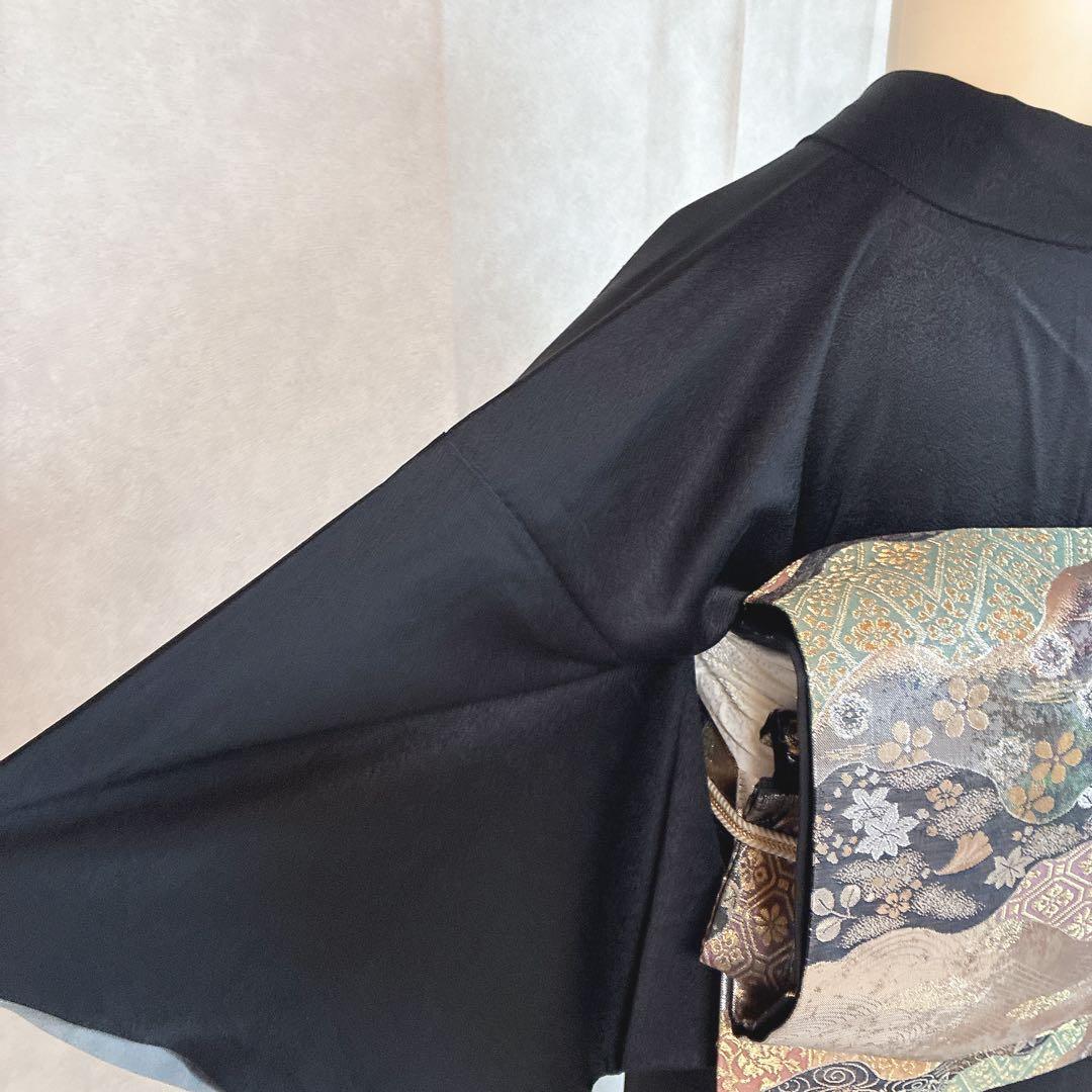 訪問着　フルセット　着物　正絹　黒　さが美　絞り　手刺繍　N1