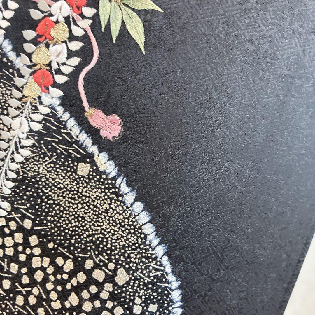 訪問着　フルセット　着物　正絹　黒　さが美　絞り　手刺繍　N1