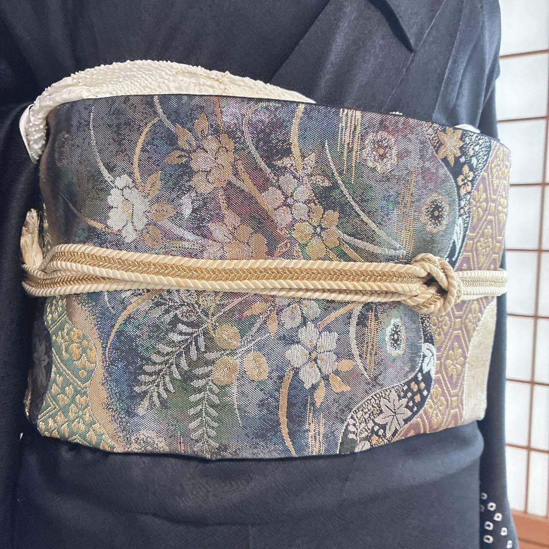 訪問着　フルセット　着物　正絹　黒　さが美　絞り　手刺繍　N1