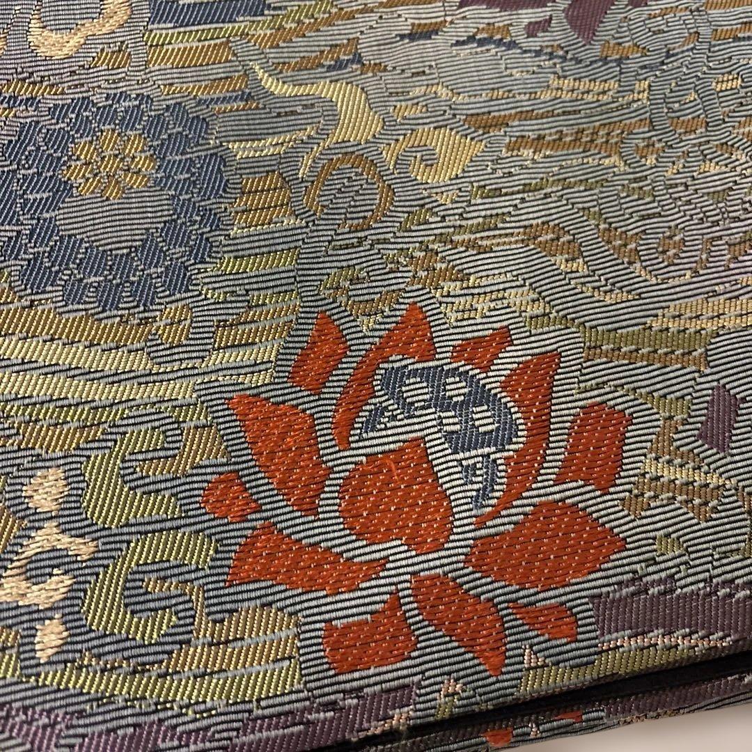 37花柄 絹製 袋帯 天鵞絨織