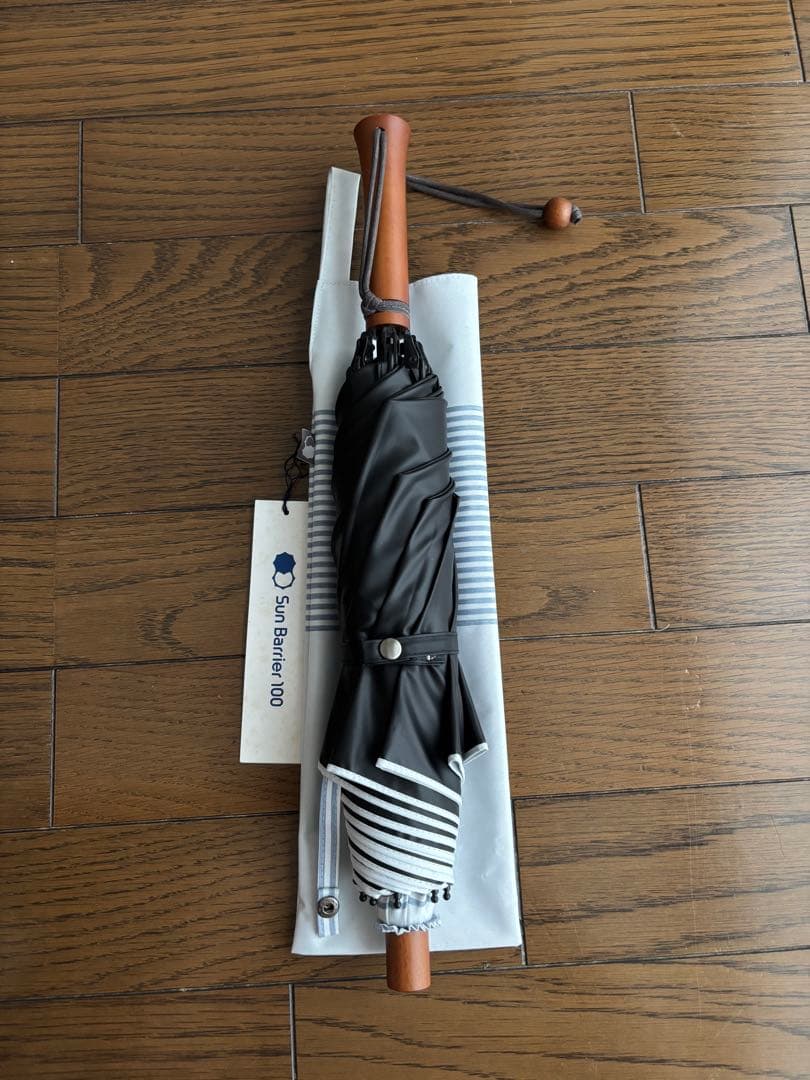 サンバリア 100 日傘 ２段折　ボーダー ブルー