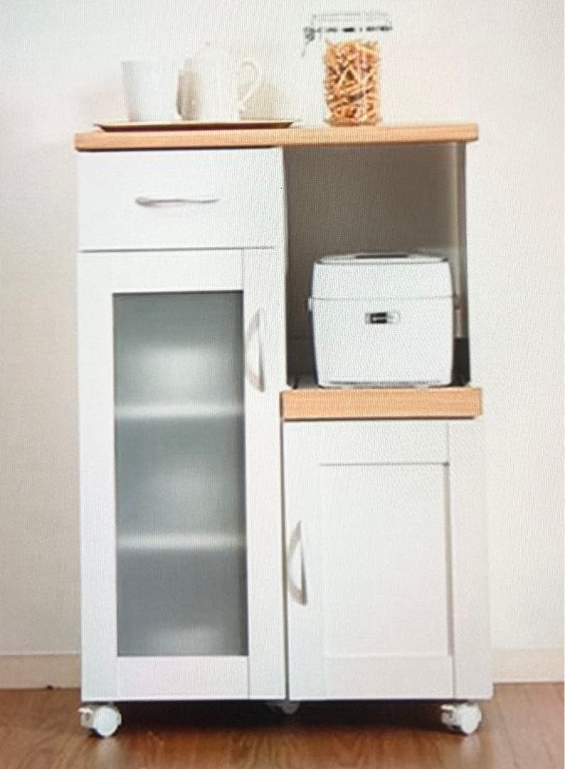 新品未使用未開封品キッチンカウンター ホワイト キャスター付き収納棚 60cm