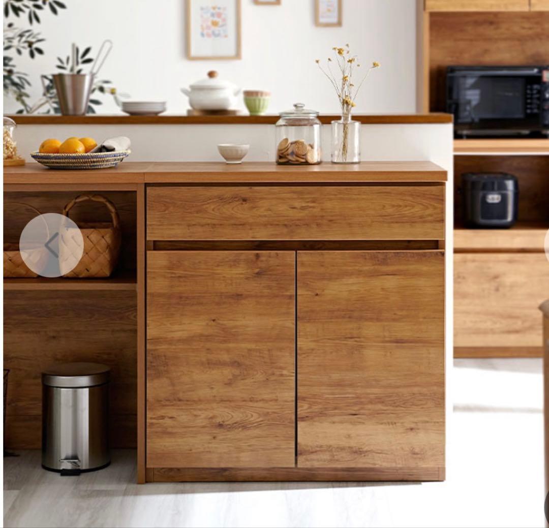 引っ越し処分　大川家具キッチンカウンターパイン色　開き扉Cube series