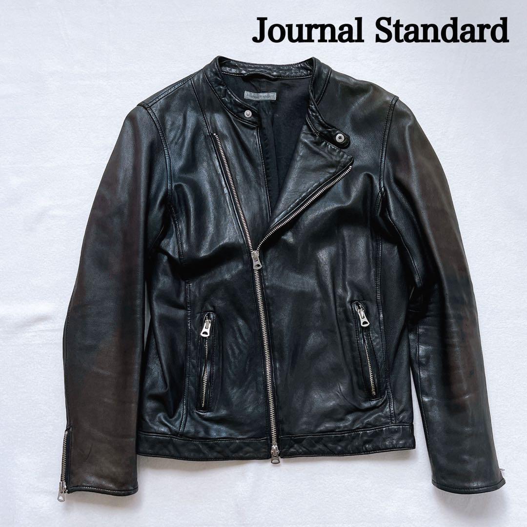 ジャーナルスタンダード ライダース レザージャケット 羊革 黒 ノーカラー 変型