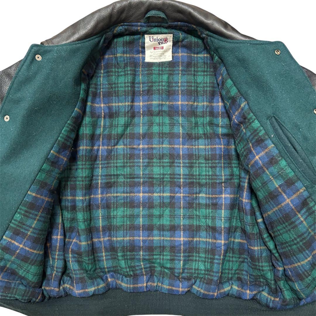 【kanaka】ユニオンベイ【L】スタジャン バックロゴ レザー切替え　革