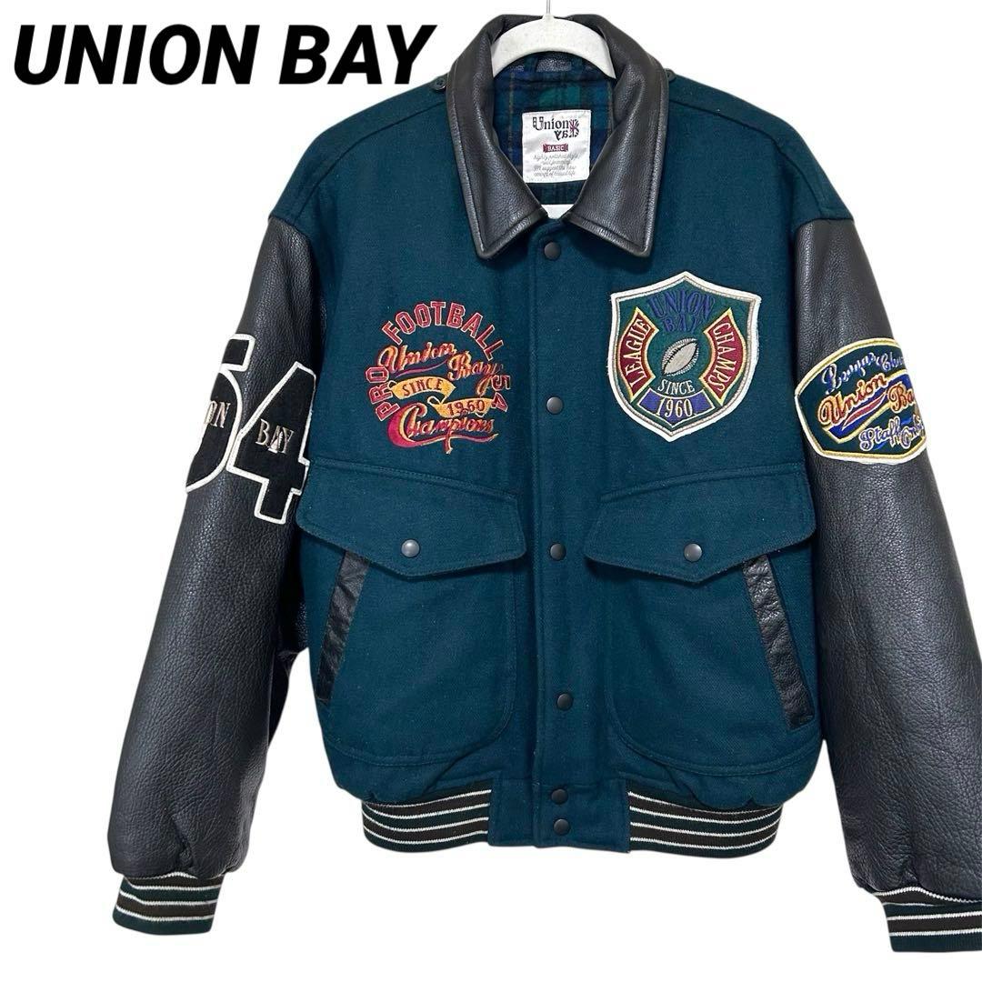 【kanaka】ユニオンベイ【L】スタジャン バックロゴ レザー切替え　革