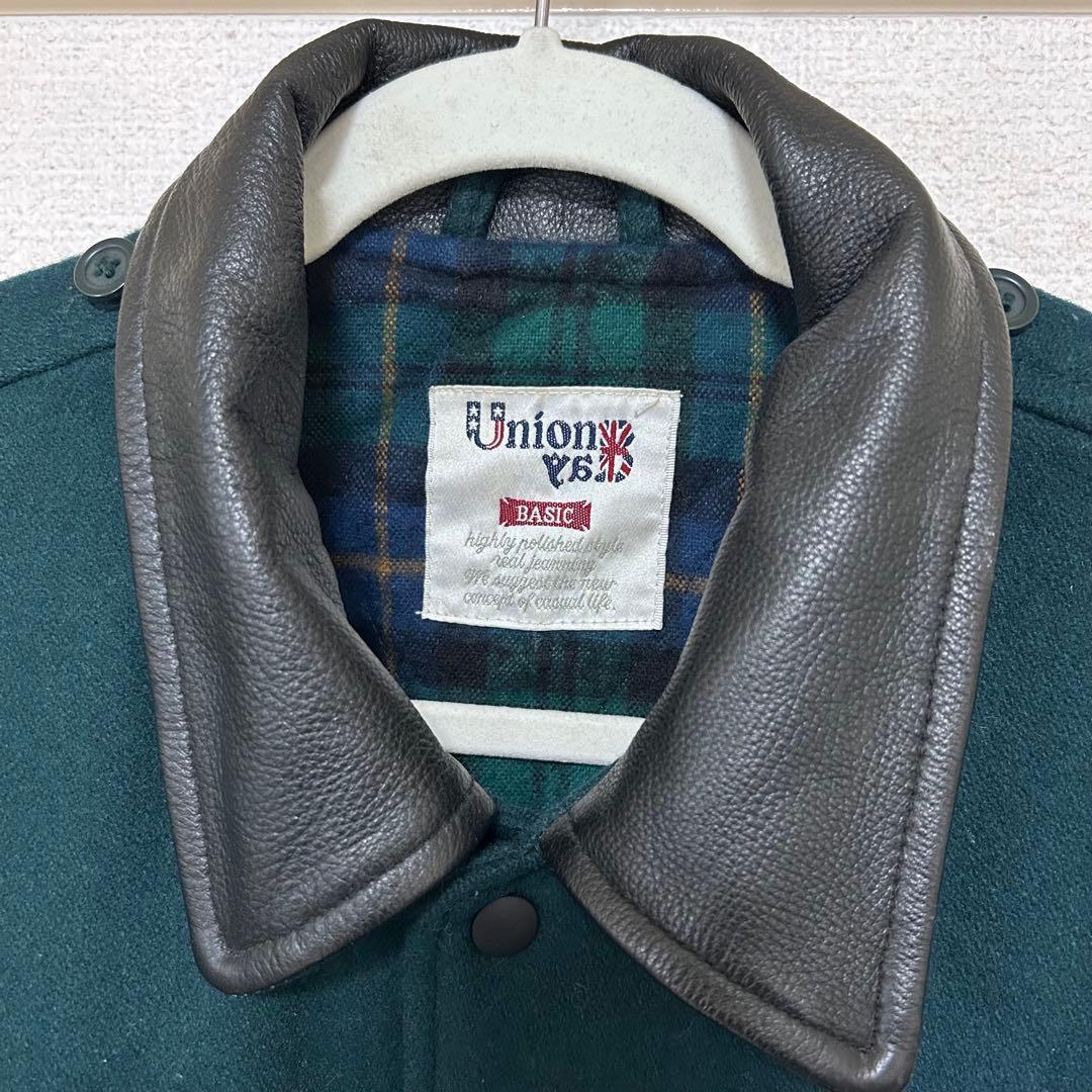 【kanaka】ユニオンベイ【L】スタジャン バックロゴ レザー切替え　革