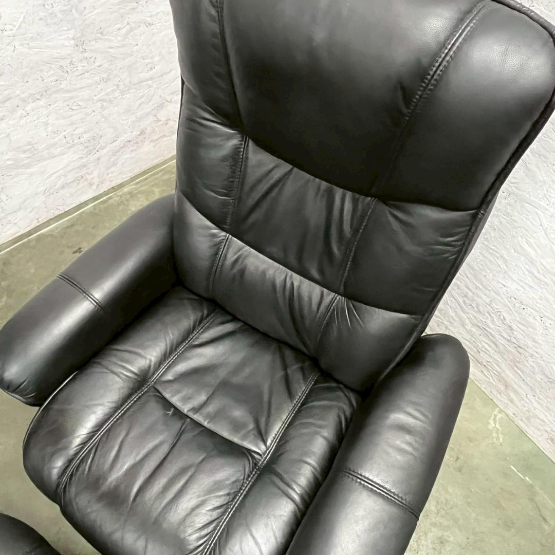 革張り パーソナルチェア オットマン ブラック リクライニングチェア A0832