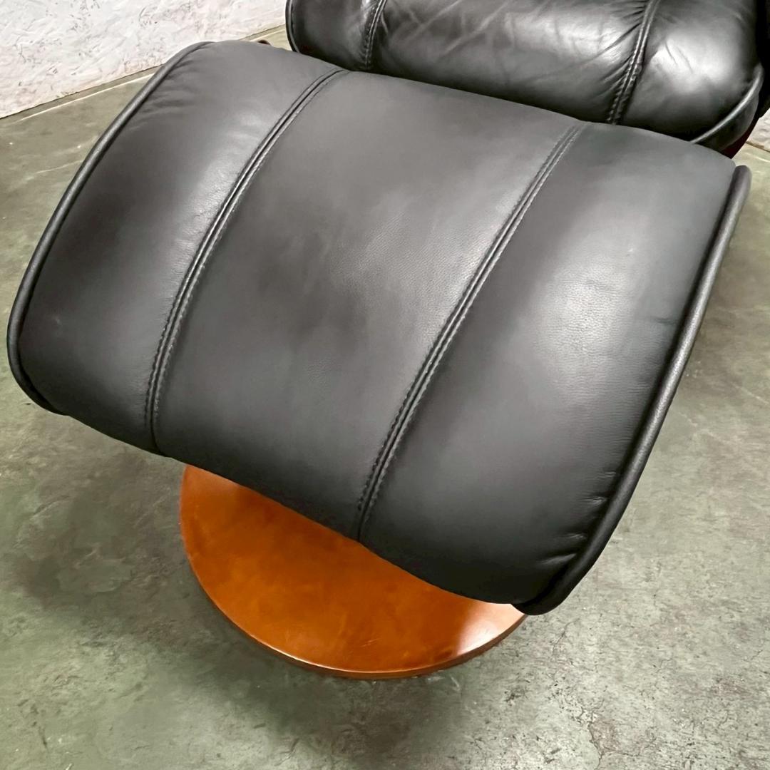 革張り パーソナルチェア オットマン ブラック リクライニングチェア A0832