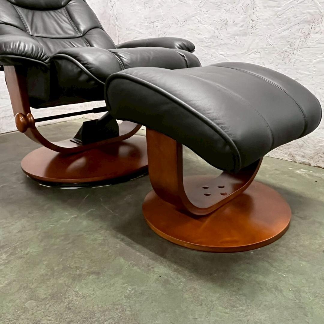 革張り パーソナルチェア オットマン ブラック リクライニングチェア A0832
