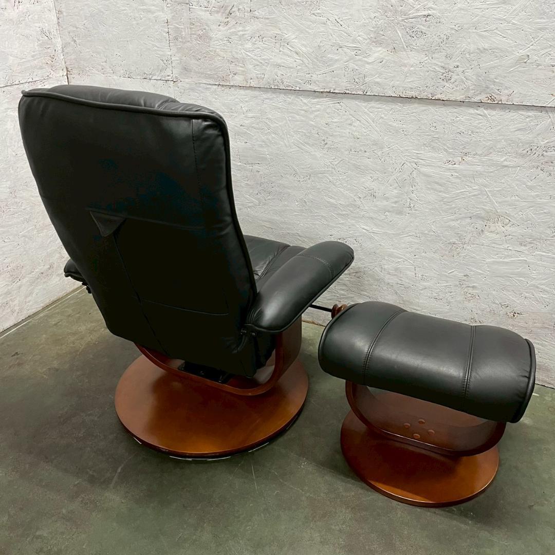 革張り パーソナルチェア オットマン ブラック リクライニングチェア A0832