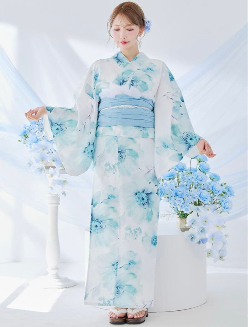 Sugar ブルーグレイニュアンスフラワー浴衣