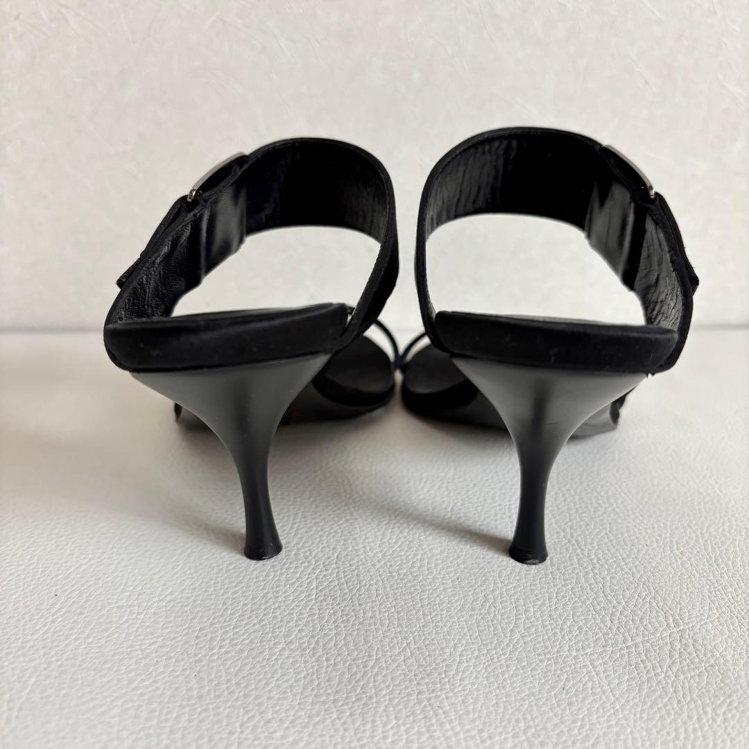 【クリスチャンディオール】ロゴ サテン ミュール ヒール 黒 35 1/2