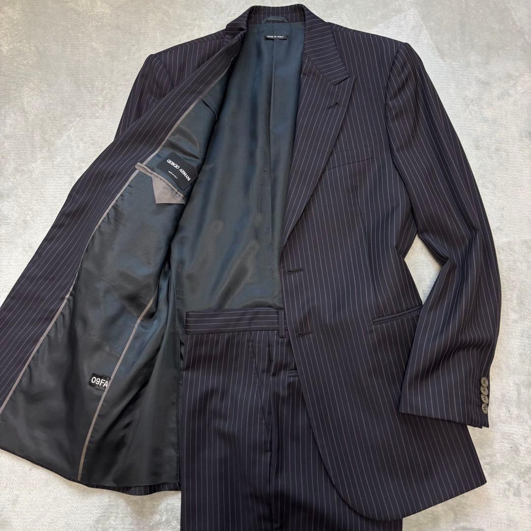 美品✨52 XXL位 ジョルジオアルマーニ セットアップスーツ ストライプ 紺