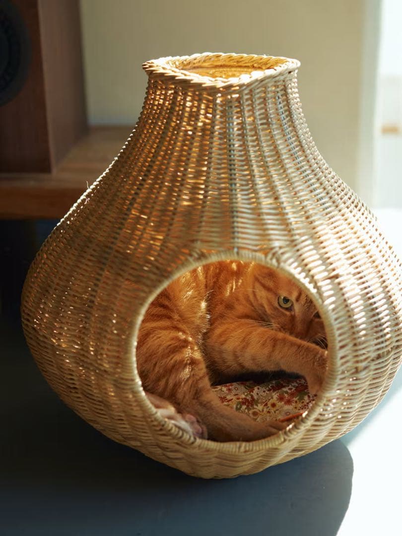 オルネコ　ガーリックネコハウス　ラタン　クッション付