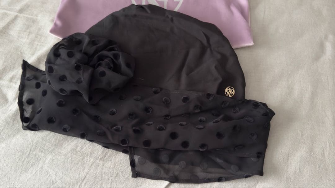 BAREN バレン　スカーフハット　ドットシフォンーブラック