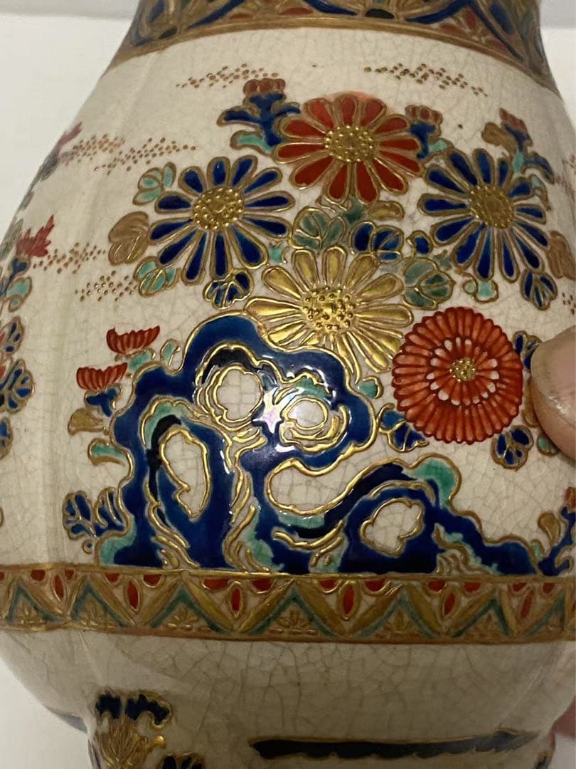 薩摩焼 丸十字薩摩 明治期 香爐 金彩花草文 金襴手