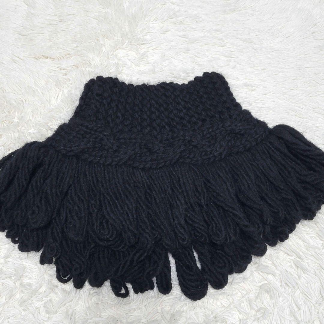 HYKE ネックウォーマー ケーブルニット フリンジ ウール スヌード ブラック